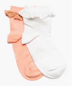 GEMO Chaussettes filles tige courte avec dentelle (lot de 2) Beige