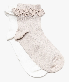 GEMO Chaussettes filles tige courte avec dentelle (lot de 2) Beige