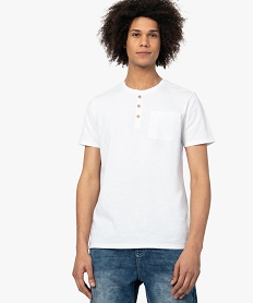 GEMO Tee-shirt homme en coton piqué avec poche poitrine Blanc