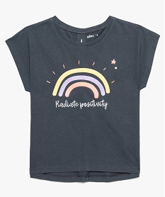 GEMO Tee-shirt fille avec dos fantaisie et motif pailleté devant Gris