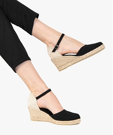 GEMO Sandales femme en toile et talon compensé en corde noir standard