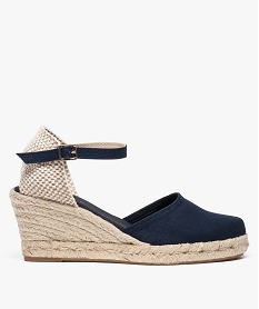 GEMO Sandales femme en toile et talon compensé en corde Bleu