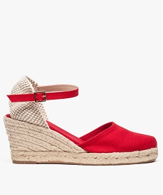 GEMO Sandales femme en toile et talon compensé en corde rouge standard