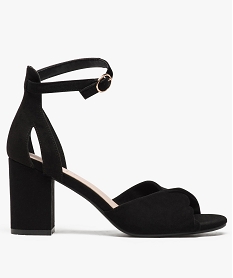 GEMO Sandales femme suédine avec haut talon carré et bride cheville Noir