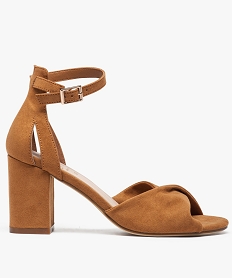 GEMO Sandales femme suédine avec haut talon carré et bride cheville Orange