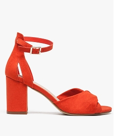 GEMO Sandales femme suédine avec haut talon carré et bride cheville orange standard