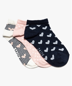 GEMO Chaussettes fille ultra-courtes avec motifs coeurs (lot de 3) Bleu