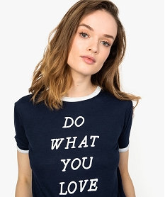 tee-shirt femme a manches courtes avec col contrastant bleu9051601_2