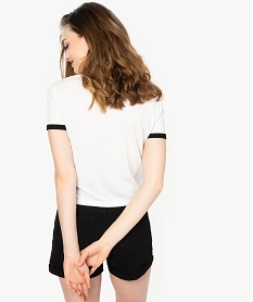 tee-shirt femme a manches courtes avec col contrastant blanc9051701_3