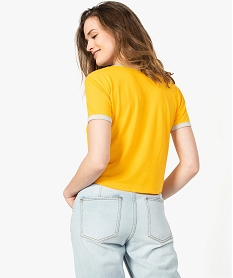 tee-shirt femme a manches courtes avec col contrastant orange9051901_3