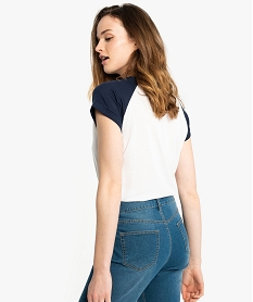 tee shirt femme bicolore a manches courtes avec motifs bleu9052201_3