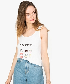 GEMO Débardeur femme avec motif sur lavant et dos croisé Blanc