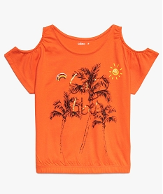 GEMO Tee-shirt fille à épaules dénudées et bas élastiqué Orange