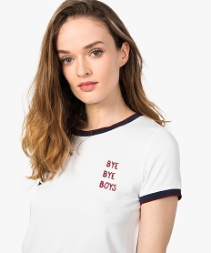tee-shirt femme avec inscription et finitions bicolores blanc9055301_2