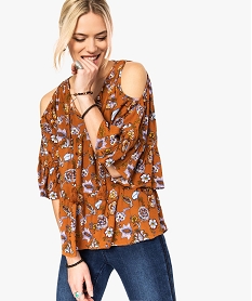 chemise femme a motifs avec volants et epaules denudees imprime9057601_1