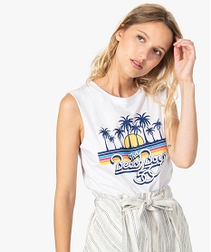 GEMO Tee-shirt femme sans manches imprimé The Beach Boys Blanc