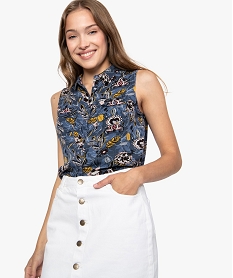 chemise femme sans manches a motifs et pans a nouer imprime9058001_1