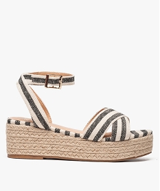 GEMO Sandales femme en textile rayé et plateforme en corde noir standard