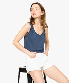 GEMO Débardeur femme à dos nageur en dentelle macramé bleu chine