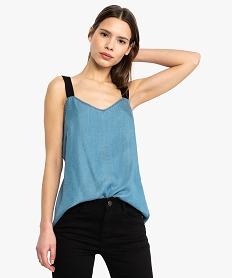 GEMO Tunique femme en chambray souple et fluide à bretelles en crêpe Bleu