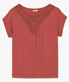 tee-shirt femme bi-matieres avec empiecement brode rouge t-shirts manches courtes9069901_4