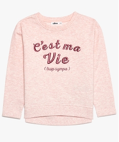 sweat fille avec large inscription pailletee brodee sur lavant rose sweats9070401_1