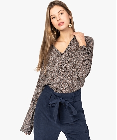 GEMO Blouse femme fluide à motifs et col v à boutons orange vif