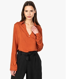 GEMO Blouse femme fluide à motifs et col v à boutons Imprimé