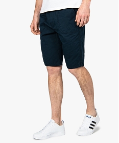 GEMO Bermuda homme en toile unie à taille élastiquée Bleu