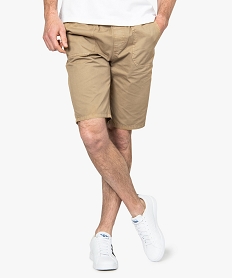 GEMO Bermuda homme en toile unie à taille élastiquée Beige