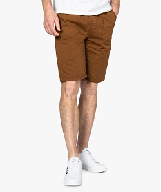 GEMO Bermuda homme en toile unie à taille élastiquée Orange