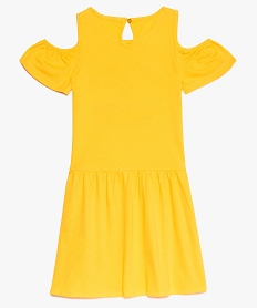 robe fille a epaules denudees froncee a la taille jaune9072001_2