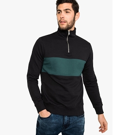 sweat homme bicolore a col montant zippe noir9072601_1