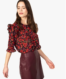 GEMO Blouse femme à imprimé floral et volants orange vif