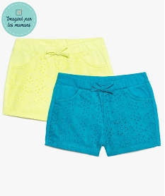 GEMO Short bébé fille avec broderie anglaise (lot de 2) Bleu