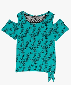 GEMO Blouse fille imprimée dos crocheté à épaules dénudées et nœud vert standard