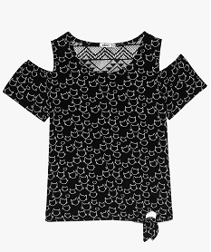 GEMO Blouse fille imprimée dos crocheté à épaules dénudées et nœud marron fonce
