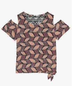 GEMO Blouse fille imprimée dos crocheté à épaules dénudées et nœud violet vif