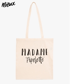 tot bag femme en coton biologique avec message  madame pipelette beige cabas - grand volume9087901_1