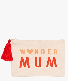 pochette femme en coton biologique et message  wonder mum beige9088101_1