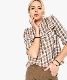 GEMO Blouse femme à carreaux et empiècements volantés Imprimé