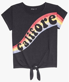 tee-shirt fille avec inscription fantaisie sur lavant et bas noue gris9091201_1