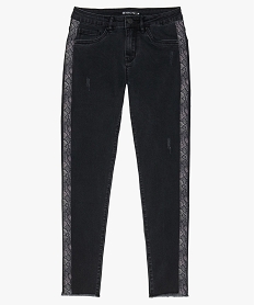 jeans femme skinny finition frangee a bandes imprimees python noir pantalons jeans et leggings9092601_4