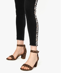jeans femme skinny finition frangee a bandes imprimees leopard noir pantalons jeans et leggings9092701_2