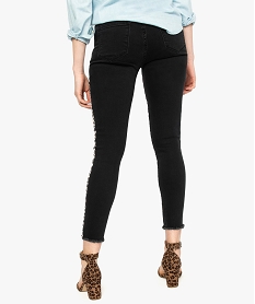 jeans femme skinny finition frangee a bandes imprimees leopard noir9092701_3