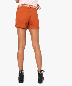 short femme en toile avec ceinture tressee style ethnique brun shorts9093801_3