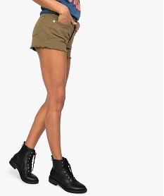 short femme en denim uni colore bord frange vert9093901_1