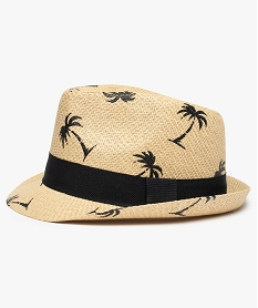 chapeau homme trilby en papier a motifs palmiers beige9094601_1