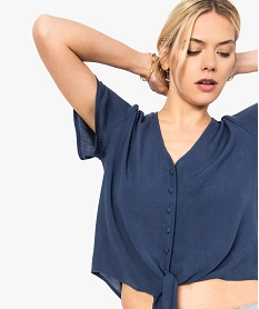 chemise femme a manches courtes avec noeud dans le bas bleu chemisiers9094801_2