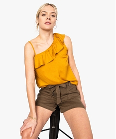 GEMO Débardeur femme asymétrique avec encolure à volant Jaune
